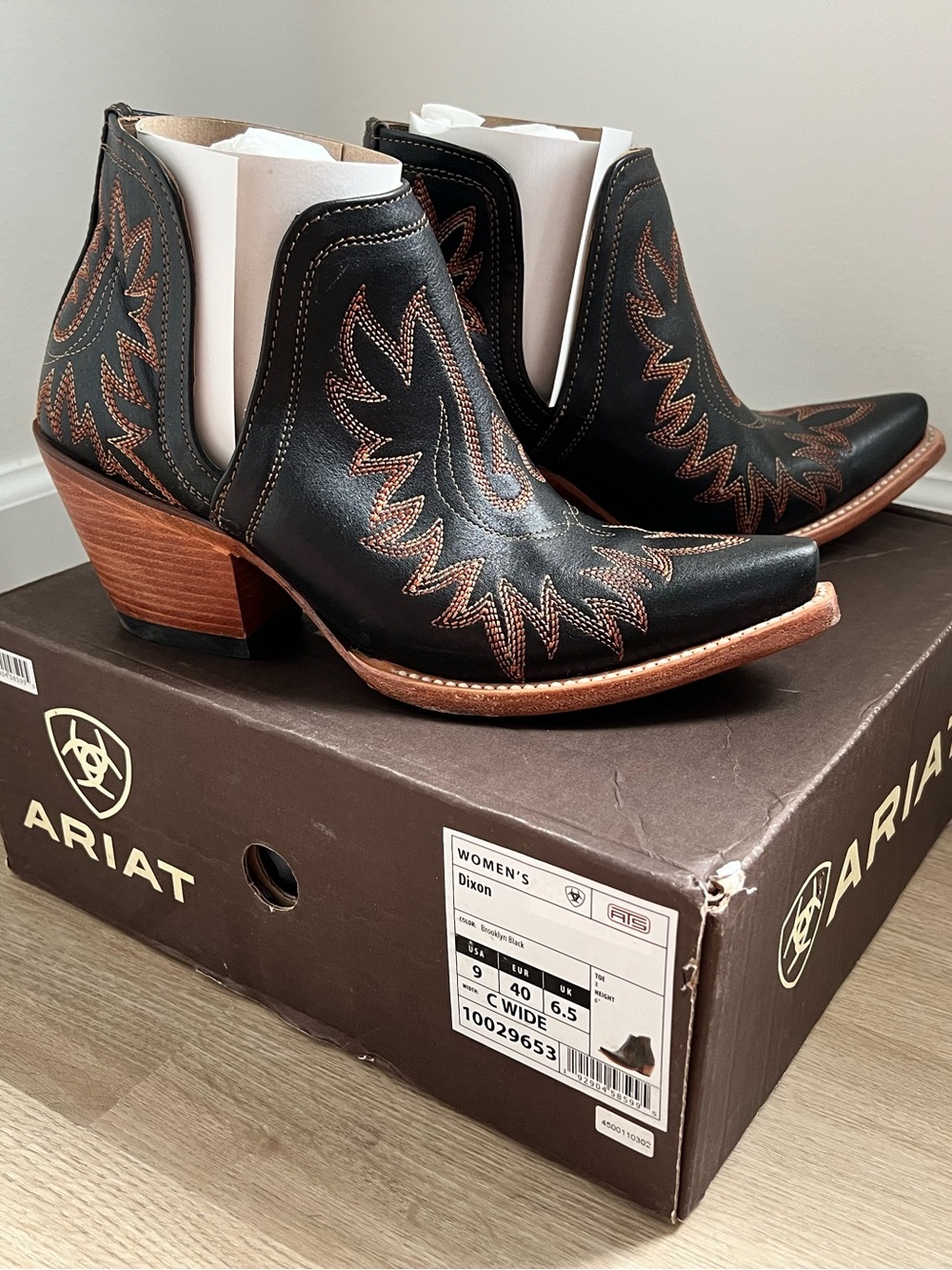 Ariat Black Ankle Western Boots with Brown Accents